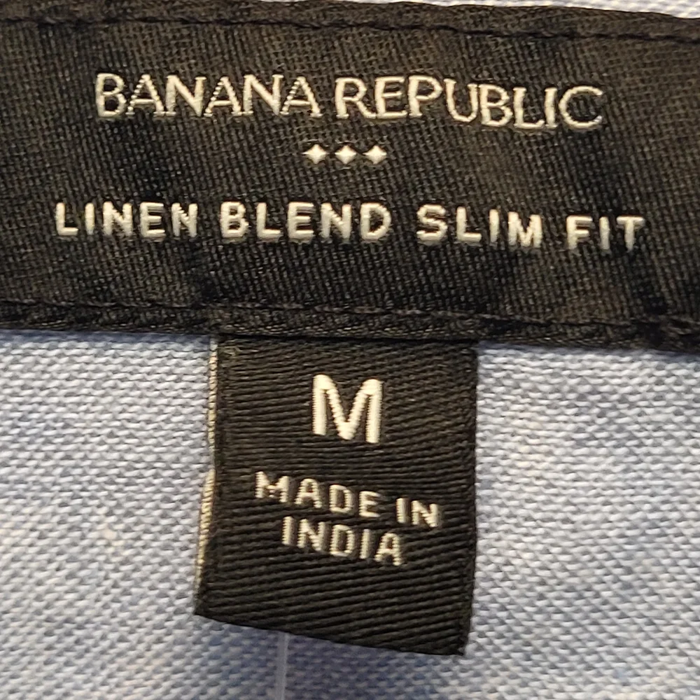 NWT Banana Republic Mens Light Blue Short Sleeve Linen Blend Slim Fit Shirt-Sz M